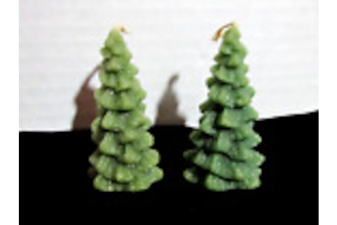 Christmas Tree Wax Candles Set 2 Green Pine Vintage Unlit Light Scent 3 Inches