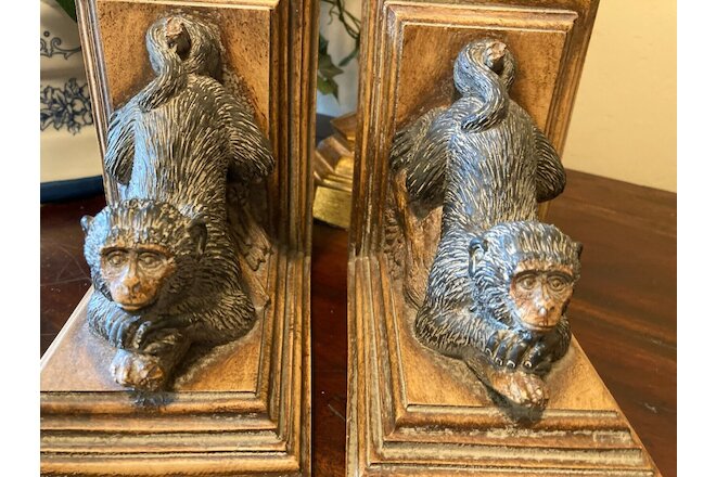 6.5" tall Pair Heavy MONKEY Bookends~Carved look~51 oz each