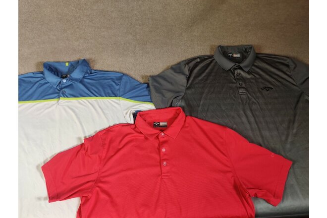 Lot of 3 Callaway Opti Dri Men's Golf Polo Shirts XL Short Sleeve Collared