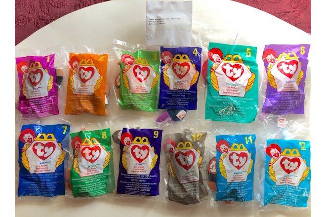 McDonald's Happy Meal Toys TY Teenie Beanies 1998 ~ Complete Set of 12 ~ Rare