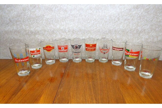 Set of 10  Libby BUDWEISER RETRO PINT COLLECTOR SERIES BEER Glasses Excellent!
