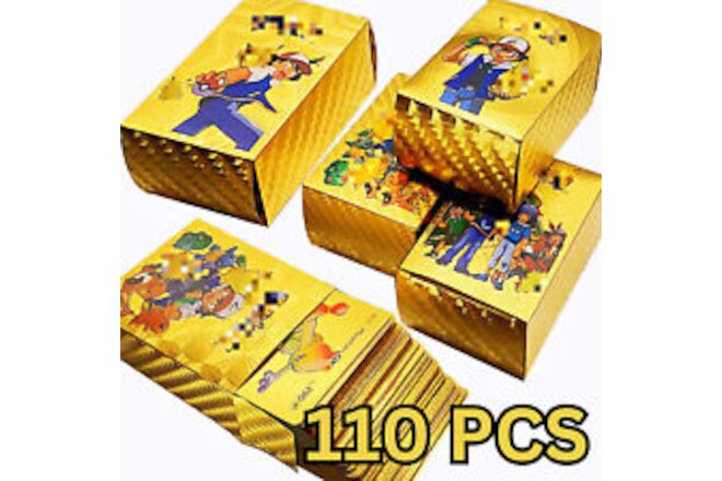 Ultra Rare 110 PCS Gold Cards Packs Vmax V EX GX Rare Cards for Kids Favor Gifts