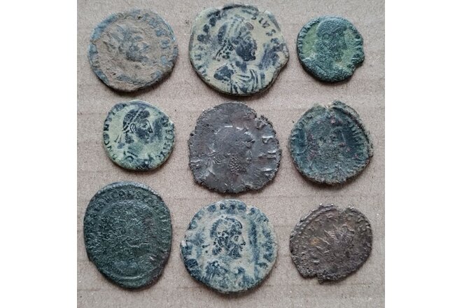 COLLECTION STARTER , 9 different Roman coins,  3rd-4th Century A.D.