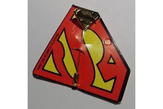 Superman Movie logo gold metal vintage 1970s Official tie Lapel pin Mint Carded