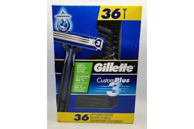 Gillette CustomPlus 3 w/ Comfort Gel, 3-Bladed, 36 Razors *DAMAGED*