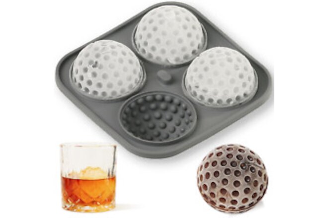 Ice Ball Mold, Large Golf Ball Shaped Silicone Sphere Ice Cube Molds with Funnel