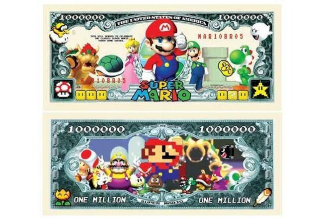 Super Mario Bros 100 Pack Collectible 1 Million Dollar Bills Funny Money Novelty