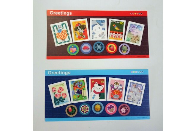 Greetings 2003 Seal Stamp Sheet 80 JPY x 5 Lot of 2 dog cat bird flower snowman
