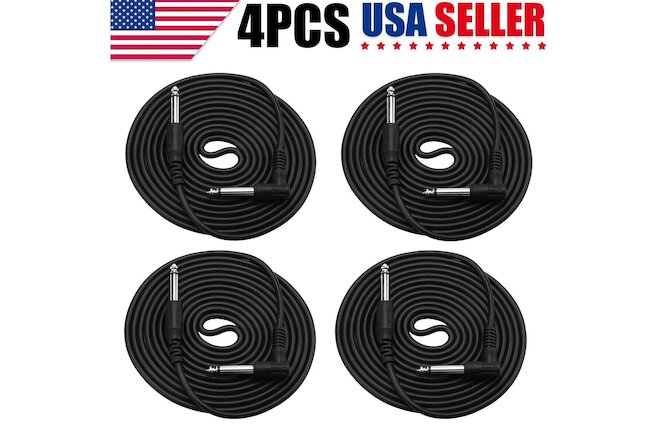 4 Pack 10FT 1/4" 5MM Electric Guitar Bass Cable INSTRUMENT AMP Cord RIGHT ANGLE