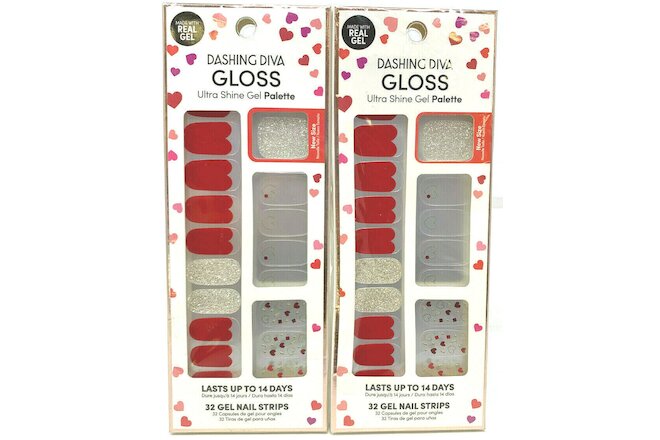 (2) Dashing Diva Gloss Gel Nail Strips New & Sealed Valentine GS216 Haute Hearts