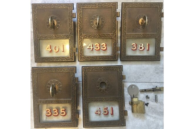 Lot of 5 Yale Brass Mail Box Mailbox Door 5” Tall Original Key Lock Glass Window