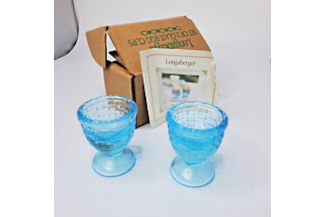 Longaberger 2002 Set Of 2 Blue Glass Egg Cups #10076 - Made In The USA - NIB