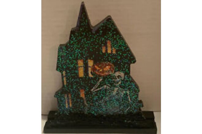 Halloween Haunted House Decoration Glitter Embellished Table Top Decor 7.5”