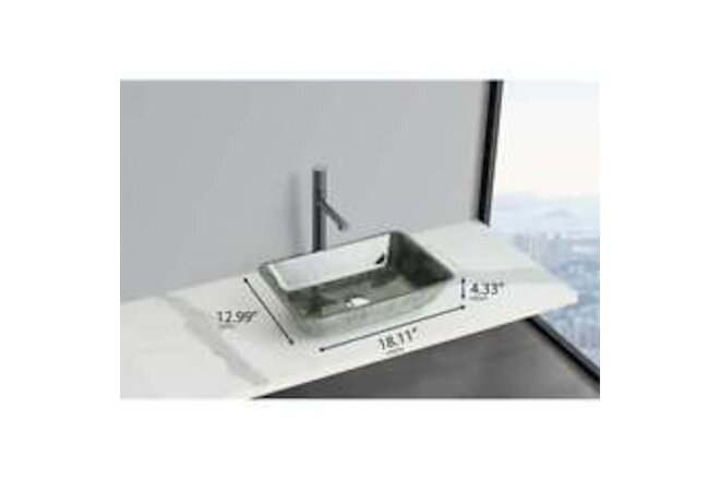 Pemberly Row Rectangular Tempered Glass Vessel Bathroom Sink in Green