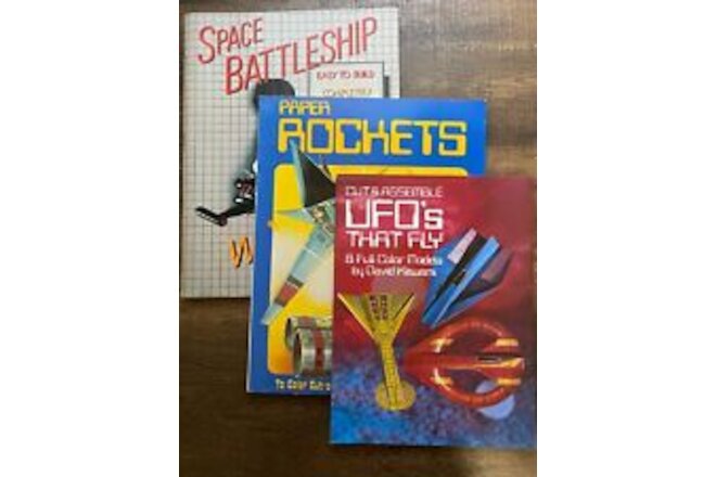 3- Cut & Assemble Books - Space Books UFO Rockets Battleship NOS See Description