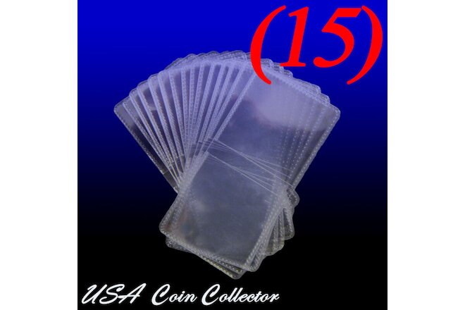 (15) 2.5x2.5 Double Pocket Vinyl Coin Flips for Storage - Clear Plastic Holders