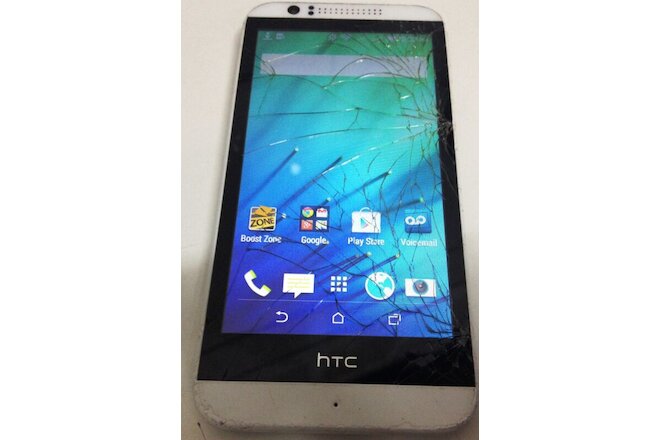 HTC Desire 510 4G LTE  White Boost  Mobile Android Smartphone Crack in Glass