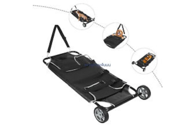 Upgraded 21x46" Pet Animal Transport Stretcher Foldable with Two Wheels and Mesh