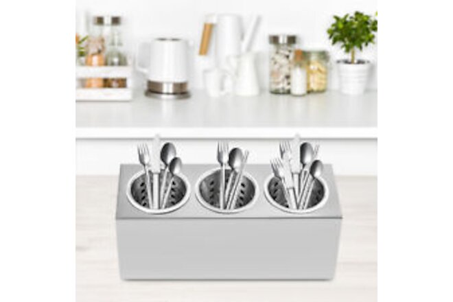 3 Holes Cutlery Utensils Drainer Holder Flatware Container Rack Stainless Steel