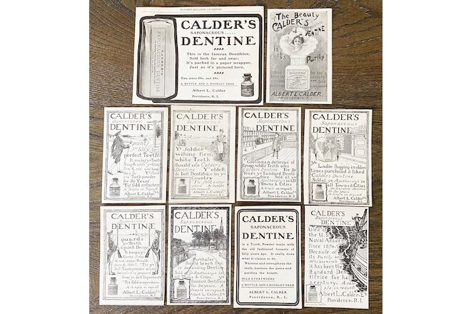 Antique 1890s CALDER'S DENTINE Tooth Powder Dentifrice Typography Print Ad Lot10