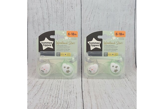 Tommee Tippee Pacifiers 2 Pack Woodland Stars Glow In Dark 6-18 Months Lot of 2