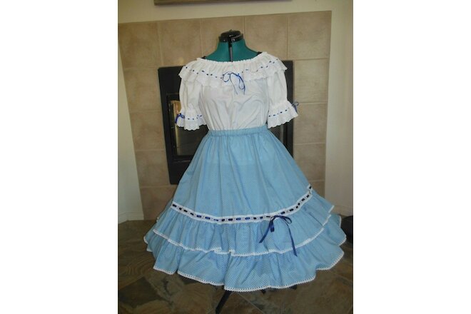 Unbranded Square Dance Outfit Costume Women Medium Blouse and Skirt 23.5" Blue
