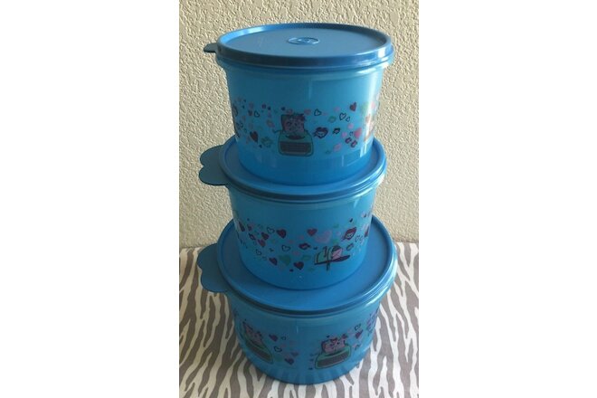 Tupperware Set of 3 Round Nesting Canisters Sheer Blue w/ Matching Seals New