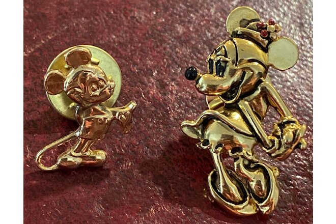 2 Vintage Disney-Napier Minnie Tone Brooch Lapel Pin+ Sterling Silver Mickey Pin