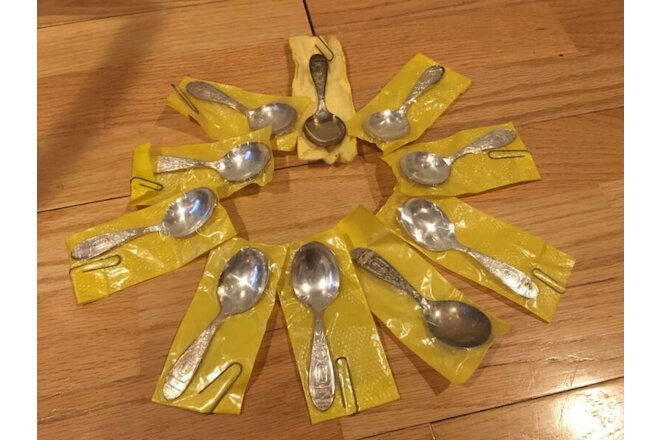 Vtg Lot of 10 BIRTH RECORD Baby Spoons IS Silverplate WM Rogers ExCond 1960s