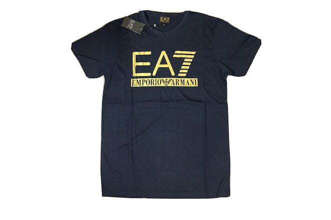 EA7 Emporio Armani Men Crew Neck Short Sleeve Print Logo T-Shirt, Navy, Size L