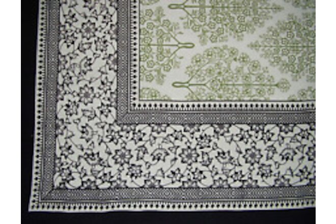 India Arts French Floral Square Cotton Tablecloth 70" x 70" Olive & Black