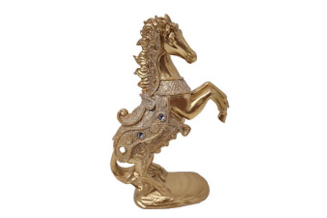 Stallion Horse Art Figurine Gold Tone Resin Beaded Glitter Equestrian 10.5" New
