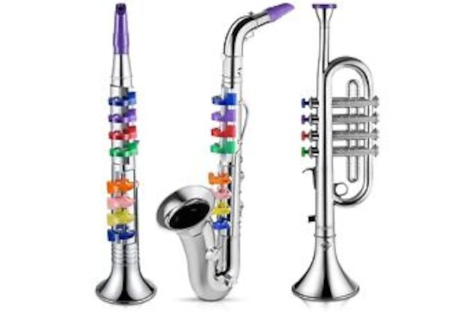 Set of 3 Saxophone for Kids Musical Instruments Toy Saxophone Toy Trumpet and To