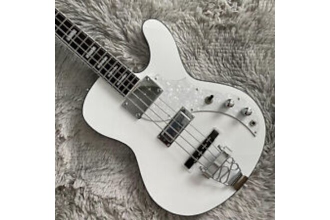 Space Ranger White 4 Strings Electric Bass Guitar Maple Neck Trapeze Tailpiece