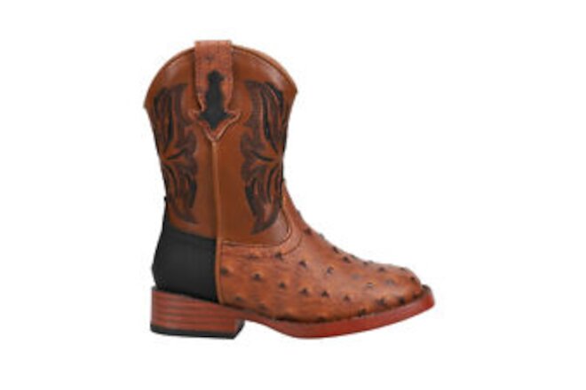 Roper Dalton Printed Ostrich Square Toe Cowboy  Toddler Boys Brown Casual Boots