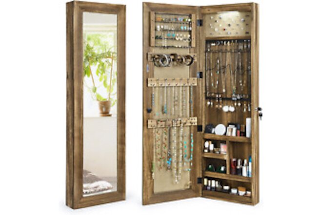 Jewelry Armoire Cabinet, Solid Wood Jewelry Organizer with Full Length Mirror Wa