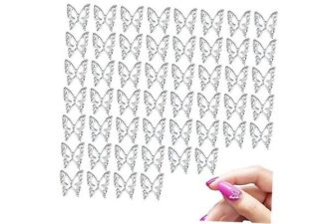 50PCS 3D Alloy Butterfly Nail Charms,Butterflies Skeleton Shape Nail Silver