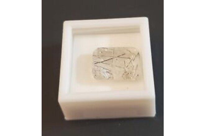 New In Box Tourmalinated Quartz Gemstone.  15Ct. 20x15mm. Emerald Cut