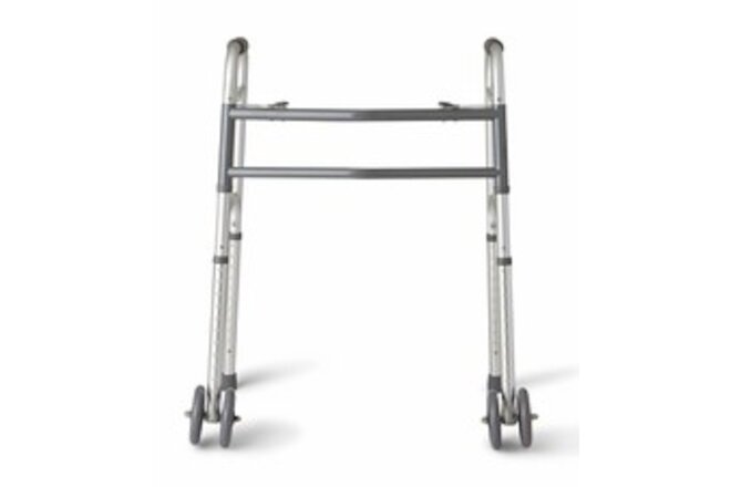 Medline Extra Wide Two Button Walker, 5" Wheels, 500lb Weight Capacity, Aluminum
