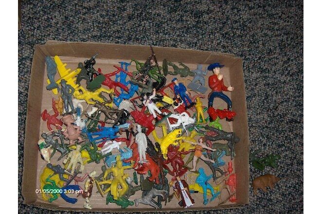 105 VINTAGE PLASTIC PLAY SET FIGURES MPC, TIMMEE, W/ MARX LINCOLN+ DALE EVANS +