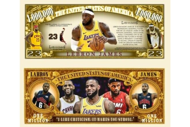 LeBron James LA Lakers 1 Million Dollars 5 Pack NBA Colllectible Novelty Money