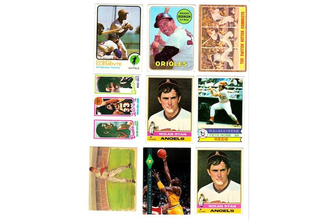 SUPERSTAR 9 CARD  1962-1991 LOT,  MANTLE, ROSE, CLEMENTE, KAREEM, SHAQ GOOD/MINT