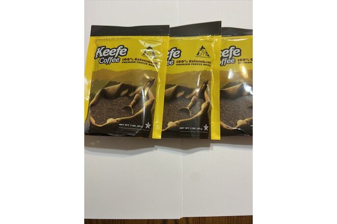 3 Keefe Colombian Dried Freeze Instant Coffee Bags 9 oz Total