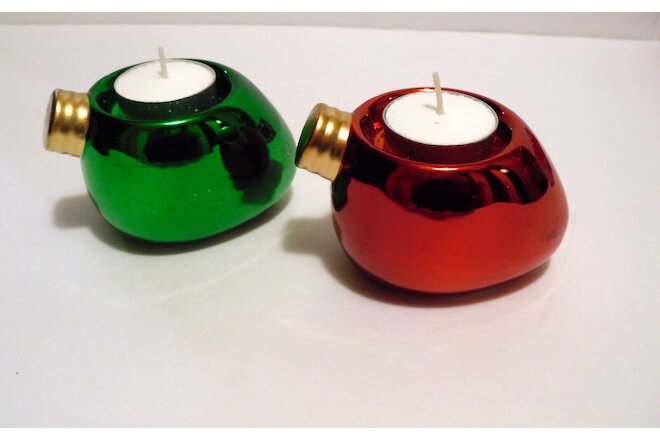 Set of 2 Christmas Light Bulb Tealight Candle Holders w/ candles