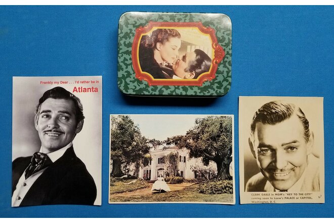 Clark Gable Gone With The Wind LOT Photo, Post Cards & Playing Cards in Tin LOOK