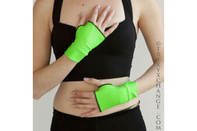 Mens Costume Gloves Green Shiny Neon Short Arm Cuffs Wetlook Cyber Cosplay UV