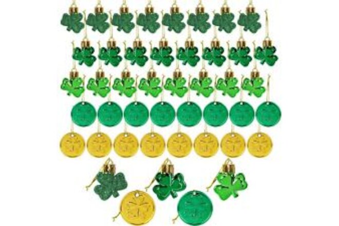 40pcs St Patrick's Day Decorations Shamrock Ornaments and Coins Set Green Gol...