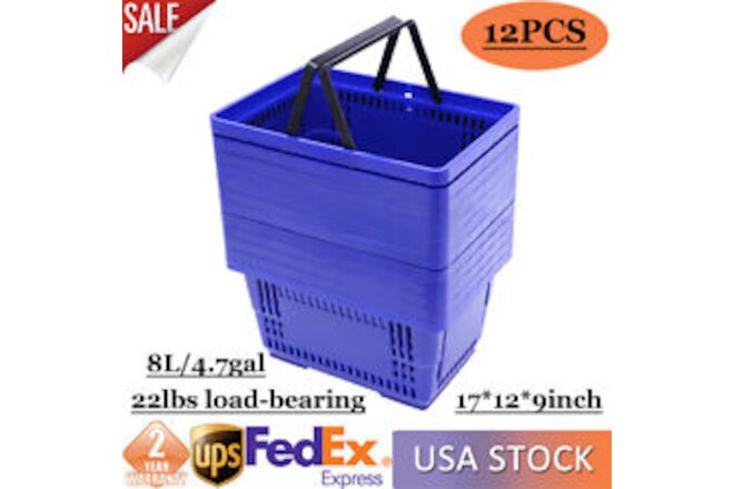 12PCS Shopping Baskets Retail Merchandise Supermarket Handles 22lbs load-bearing