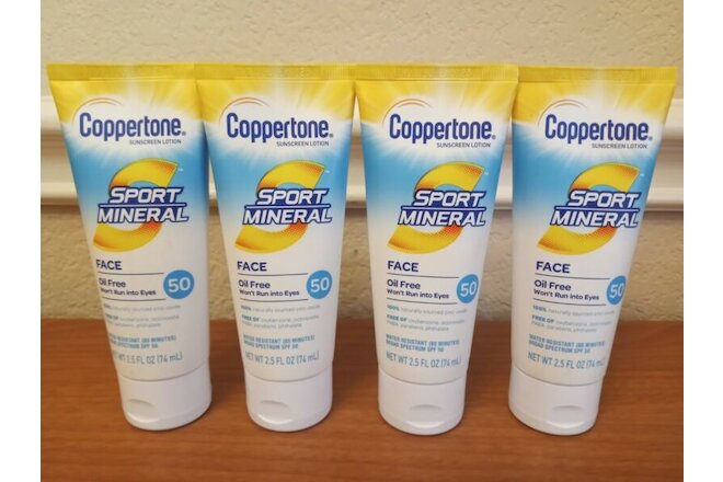 Lot of 4 Coppertone Sport Mineral Sunscreen Face Lotion SPF 50, 2.5 FL OZ each
