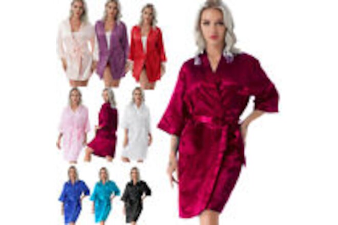 Women's Sexy Lingerie Sleepwear Bathrobe Satin Robe Dress Gown Kimono Nightwear